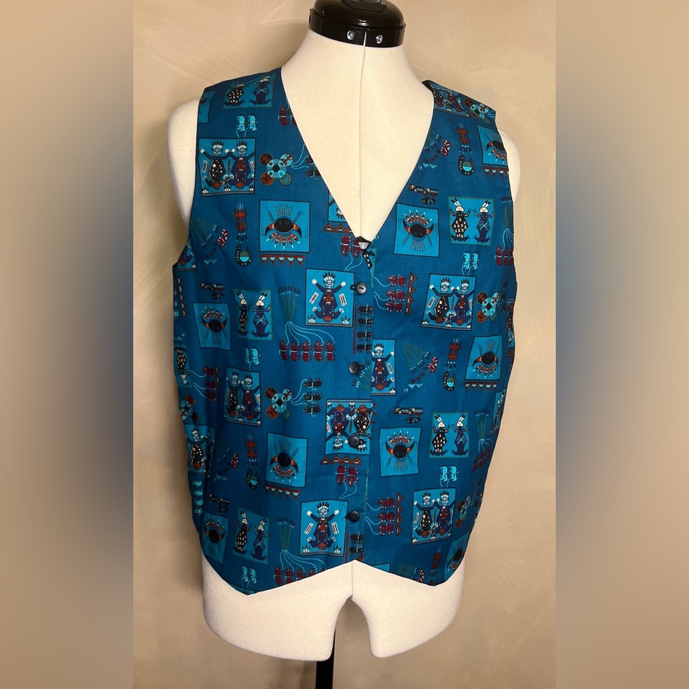 Handmade Sleeveless V-Neck Native American Indian Print Button Up Vest|Size:S/M - Picture 16 of 16